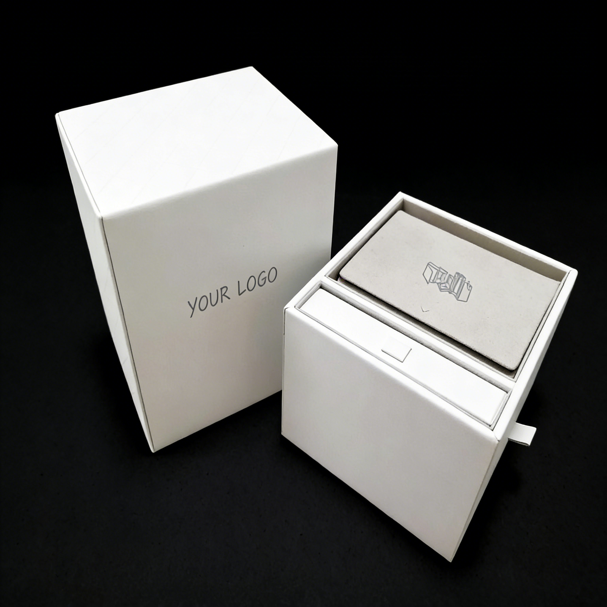 Boîte à bijoux de présentation en cuir PU blanc,