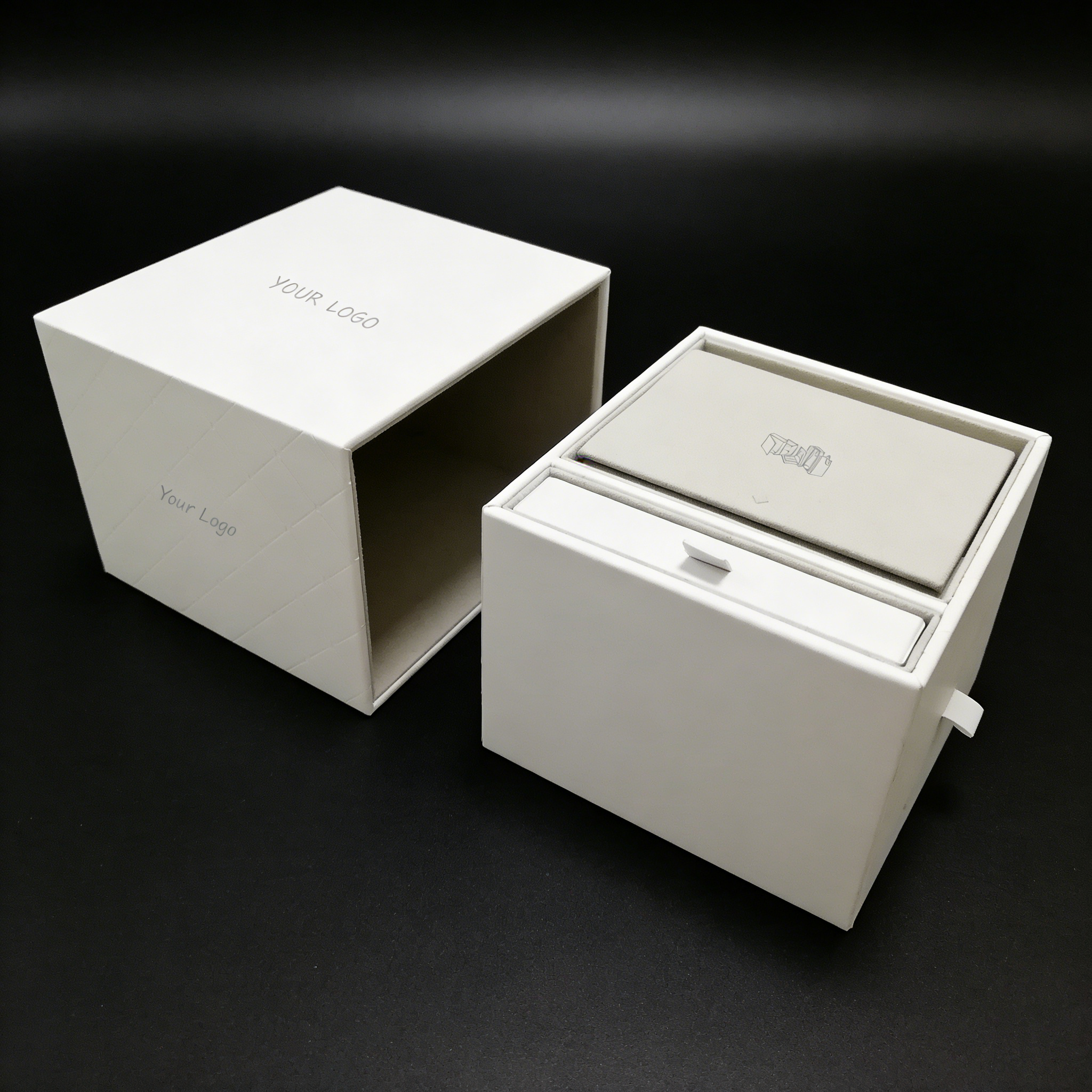 Boîte à bijoux de présentation en cuir PU blanc,