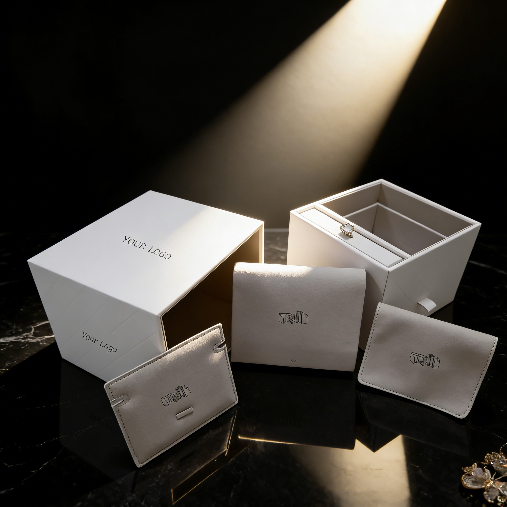 Boîte à bijoux de présentation en cuir PU blanc,