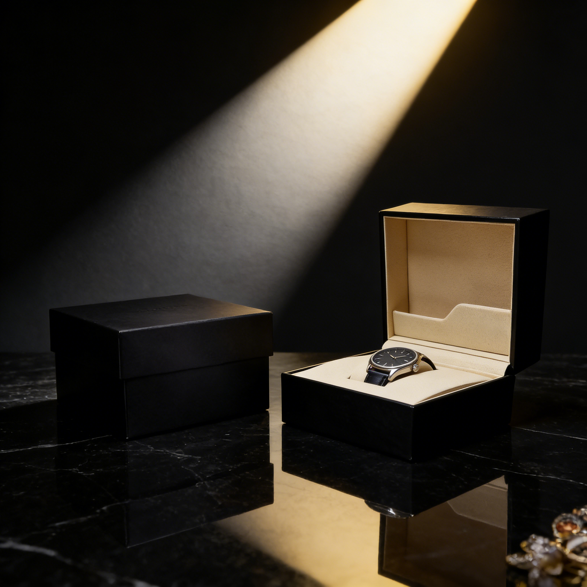 Boîte à montre en similicuir noir moulé sous plastique,Boîte à montre en plastique moulé et cuir PU noir, personnalisable en KA MEI