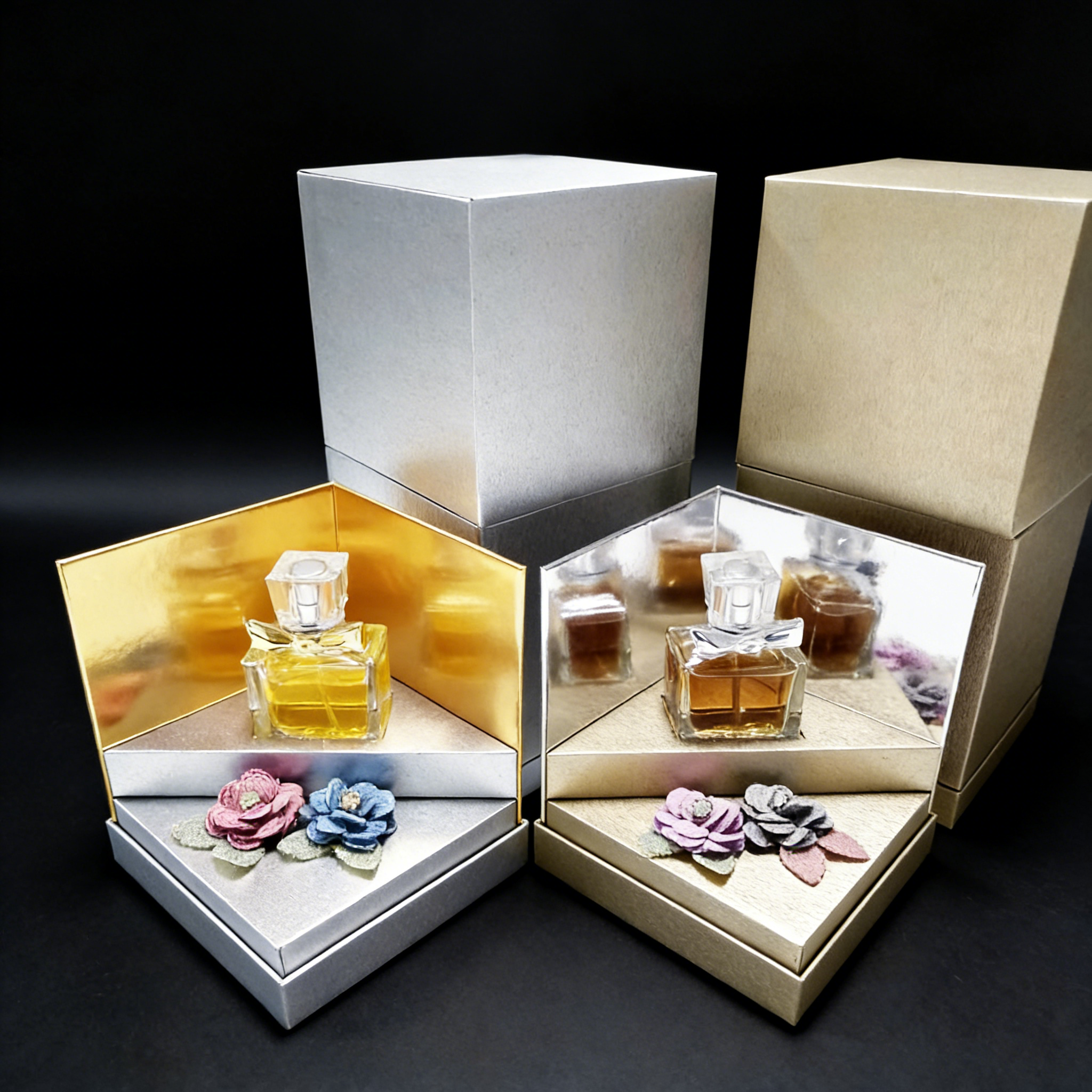 FSC Luxury Grey PU Paper Base and Lid Box for Perfume with Gold Paper Lining - Essential Oil Design,FSC Luxury Grey PU Paper Perfume Box for Essential Oil