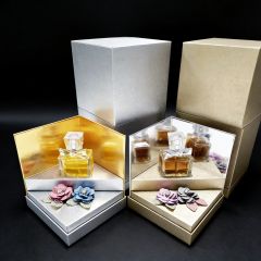 FSC Luxury Grey PU Paper Base and Lid Box for Perfume with Gold Paper Lining - Essential Oil Design,FSC Luxury Grey PU Paper Perfume Box for Essential Oil