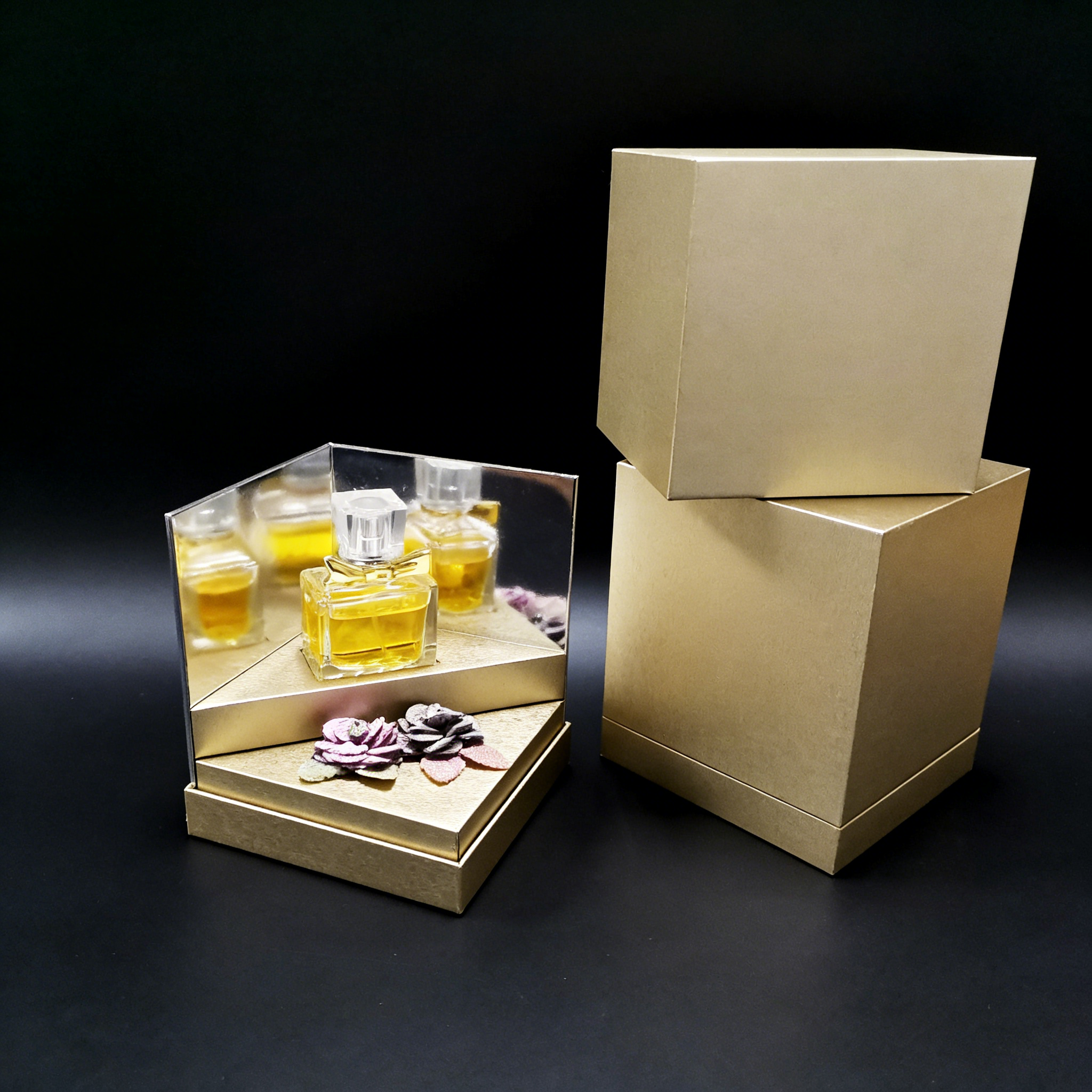 FSC Luxury Grey PU Paper Base and Lid Box for Perfume with Gold Paper Lining - Essential Oil Design,FSC Luxury Grey PU Paper Perfume Box for Essential Oil