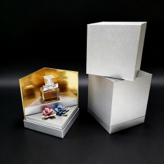 FSC Luxury Grey PU Paper Base and Lid Box for Perfume with Gold Paper Lining - Essential Oil Design,FSC Luxury Grey PU Paper Perfume Box for Essential Oil