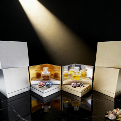 FSC Luxury Grey PU Paper Base and Lid Box for Perfume with Gold Paper Lining - Essential Oil Design,FSC Luxury Grey PU Paper Perfume Box for Essential Oil