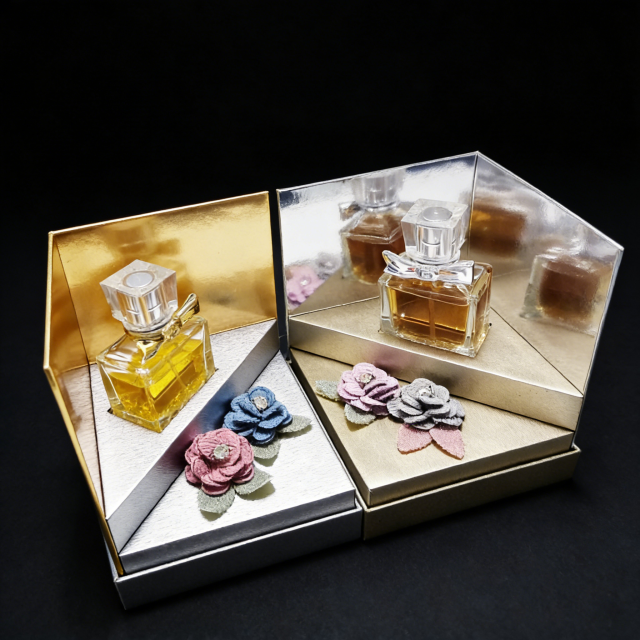 FSC Luxury Grey PU Paper Base and Lid Box for Perfume with Gold Paper Lining - Essential Oil Design,FSC Luxury Grey PU Paper Perfume Box for Essential Oil