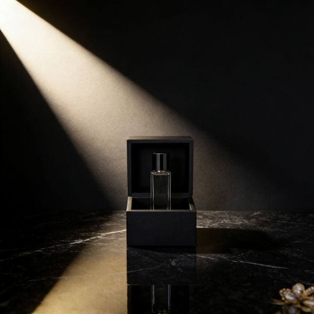 FSC Black Soft Touch Paper Clamshell Box for Perfume with EVA Lining - Custom Glossy Finish,FSC Black Soft Touch Paper Clamshell Perfume Box with EVA Lining