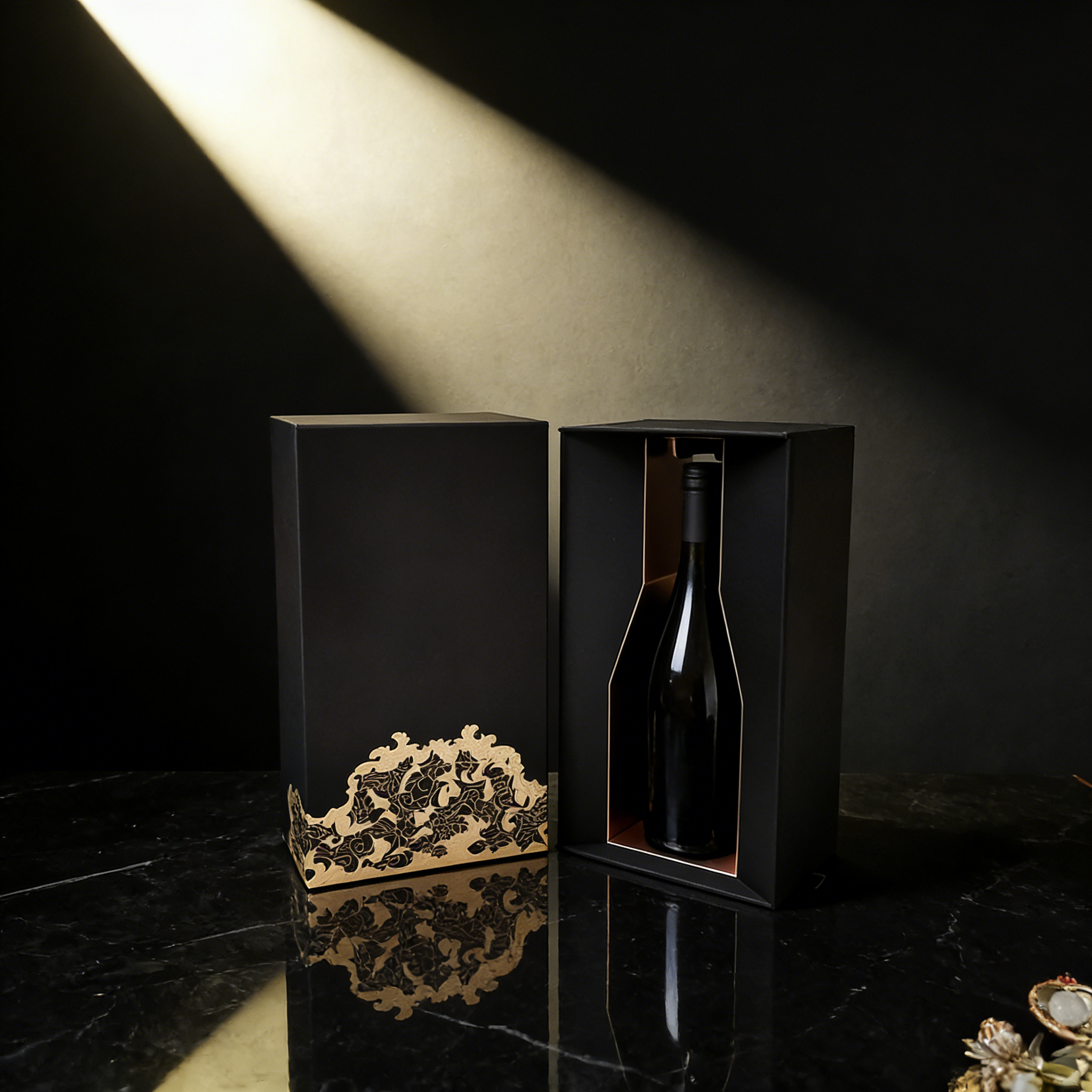 Premium Black Special Texture Paper,Cardboard Wine Box, custom wine box,Double-Door Black Special Texture Paper, C Wine Box - Durable Protectiv for Wine Packaging