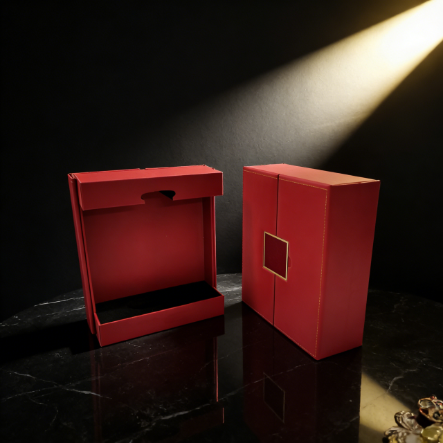 Luxury Red Pu Leather,Cardboard Wine Box, custom wine box, wine gift box,Luxury Red Pu Leather, Cardboard Wine Box - Durable Protectiv for Wine Packaging