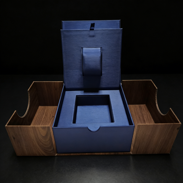 Wood Grain Watch Box Custom Wood Watch Box,Wood Grain Specialty Paper Watch Box Top & Lid Vac Tray Bulk B2B