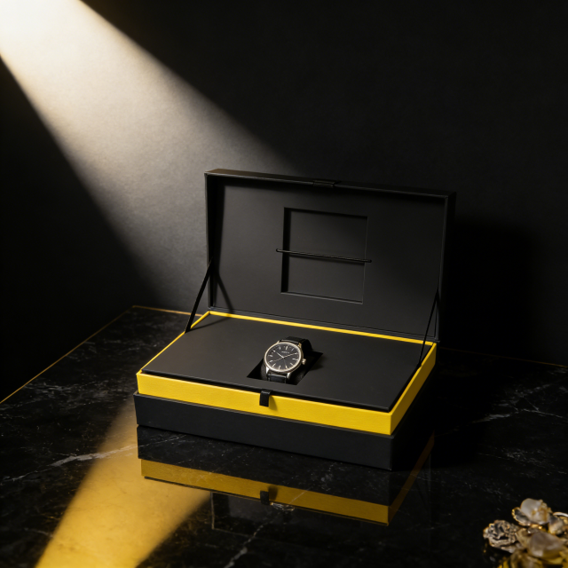 Luxury Gold Foil Watch Box Watch Gift Box,Premium Gold Foil Specialty Paper Watch Box Top & Lid Bulk B2B Packaging