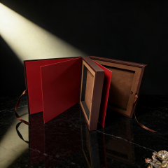 Tactile Paper Gift Box Brown Red Gift Box,Premium Brown Red Tactile Paper Gift Box Book Type With Ribbon Drawer