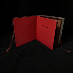 Tactile Paper Gift Box Brown Red Gift Box,Premium Brown Red Tactile Paper Gift Box Book Type With Ribbon Drawer
