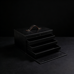 Luxury PU Leather Gift Box Black Gift Box,Premium Black PU Leather Gift Box Book Type With Metal Handle Bulk