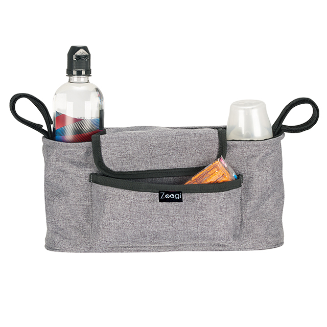 Universal Stroller Organizer - Multi-Compartment Baby Stroller Caddy with Insulated Cup Holders, Detachable Wristlet, Universal Fit for Umbrella, Jogger, Full-Size Strollers (Gray)