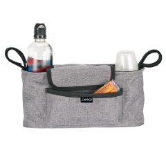 Universal Stroller Organizer - Multi-Compartment Baby Stroller Caddy with Insulated Cup Holders, Detachable Wristlet, Universal Fit for Umbrella, Jogger, Full-Size Strollers (Gray)