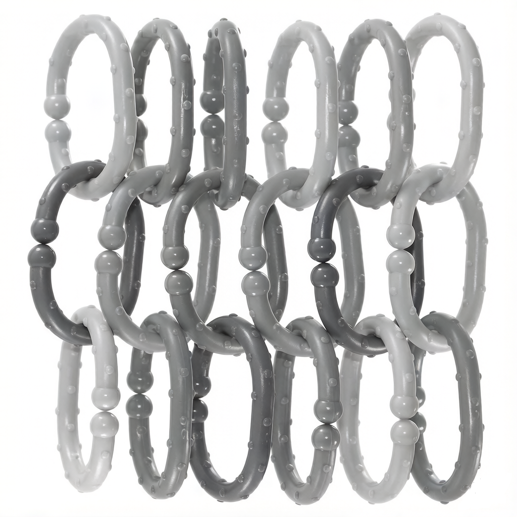 18-Pack BPA-Free Teething-Safe Linkable Toy Chains for Strollers, Car Seats & Play Mats | Multi-Sensory Development & Travel-Friendly Baby Toys (Grey)