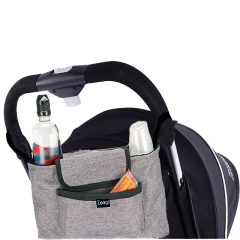 Universal Stroller Organizer - Multi-Compartment Baby Stroller Caddy with Insulated Cup Holders, Detachable Wristlet, Universal Fit for Umbrella, Jogger, Full-Size Strollers (Gray)