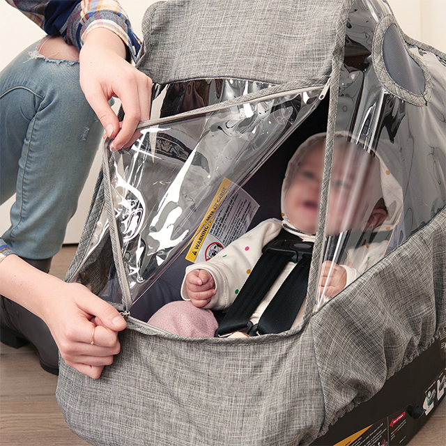 Infant Car Seat Weather Shield with Rain Cover & Ventilated Panels - Universal Fit for Most Car Seats, Gray Melange