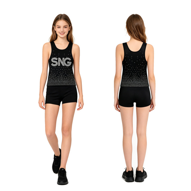 Rhinestone Cheer Practice Sets Custom Cheer Practice Uniform Cheerleading Practice Wear Set For Youth