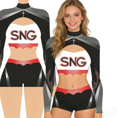 Girls Cheer Uniforms Custom Design Sideline Style Rhinestone Black Silver Cheerleading Uniforms For Youth Kids Squad