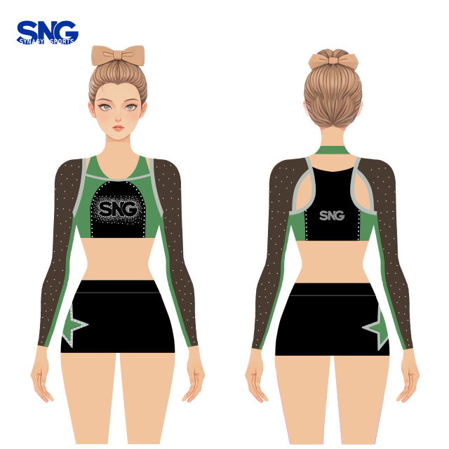 Cheer Uniforms Kids Youth Cheerleading Uniforms Custom Sideline Style Sublimation Rhinestone Black Silver Cheerleading Outfits