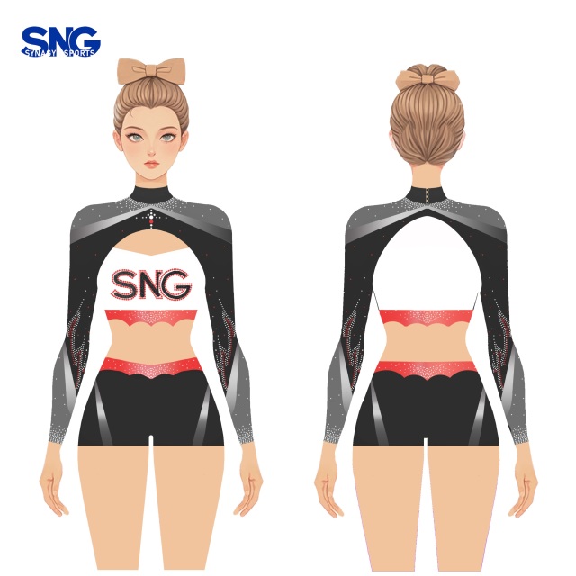 Girls Cheer Uniforms Custom Design Sideline Style Rhinestone Black Silver Cheerleading Uniforms For Youth Kids Squad