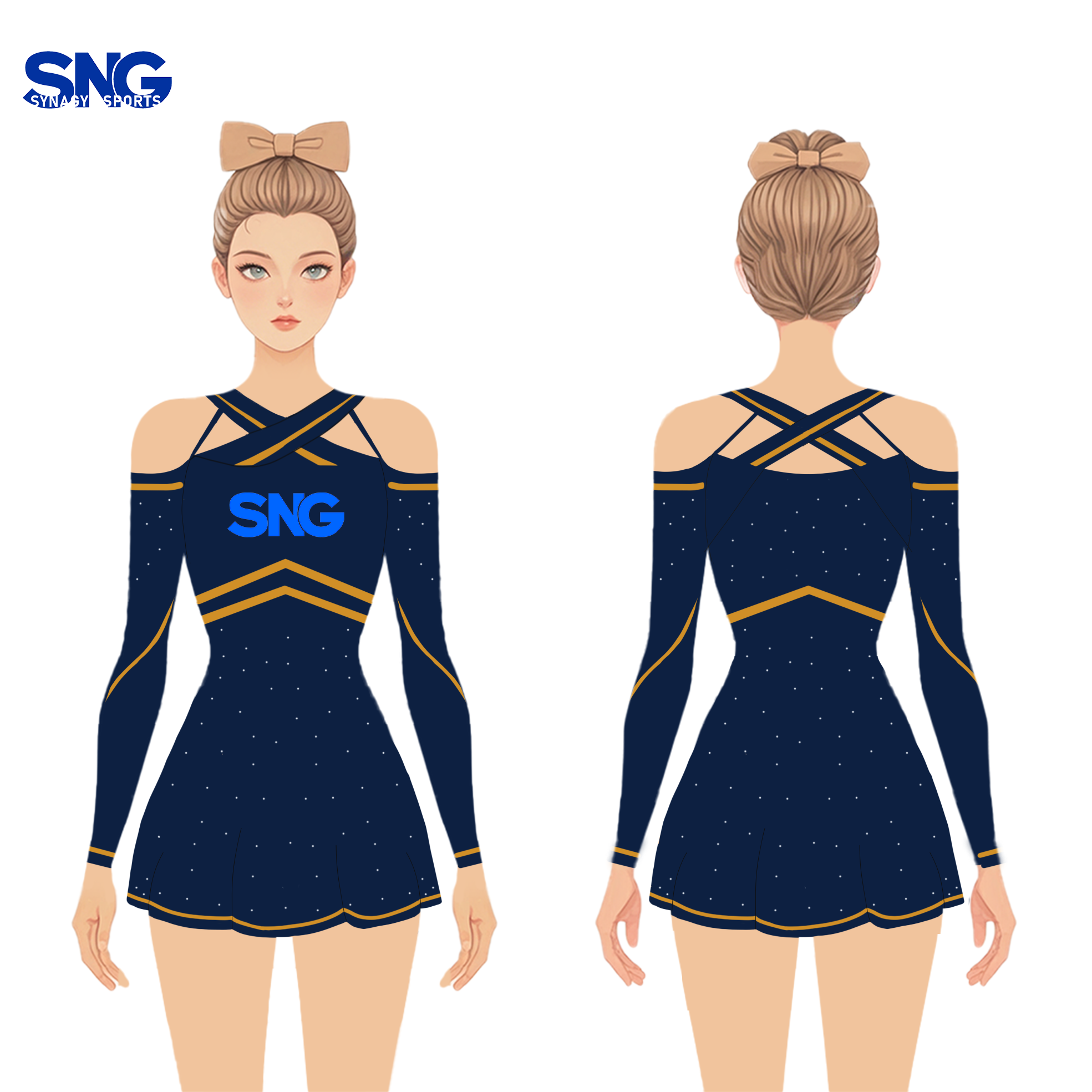 Wholesale Cheerleading Uniforms Custom Made Rhinestone Design Pleated Jagged Cut Skirt For Youth Cheer Squad