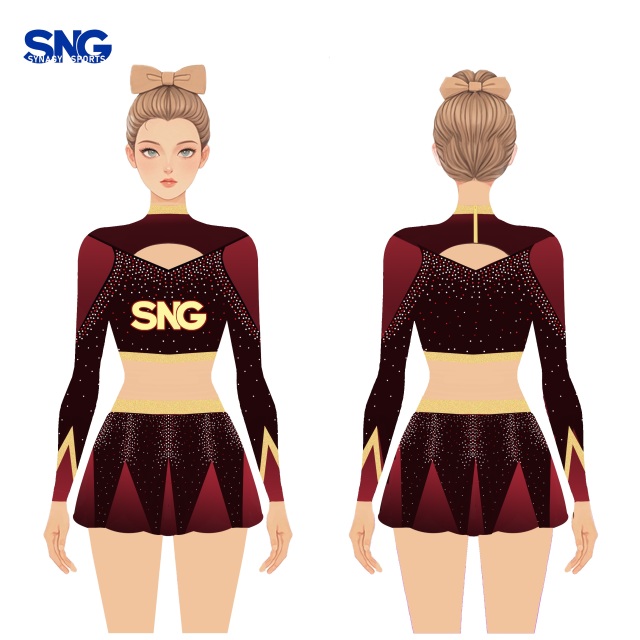 Rhinestone Cheer Uniforms Custom Made Sparkling Design Youth Cheerleading Outfits