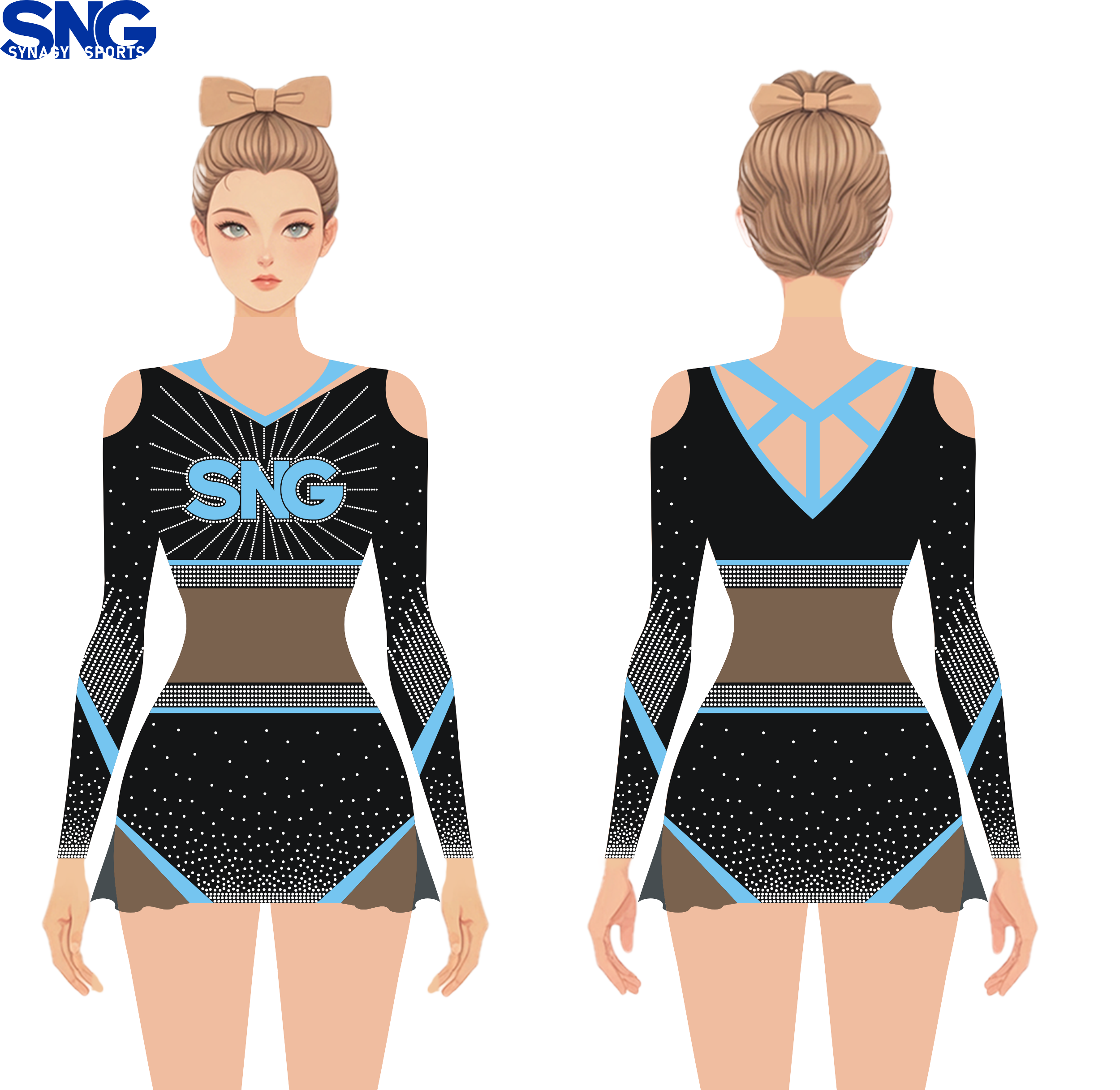 Girls Cheer Uniforms Pleated Gladiator Skirt Blue Yellow Color Women Youth Game Day Uniforms