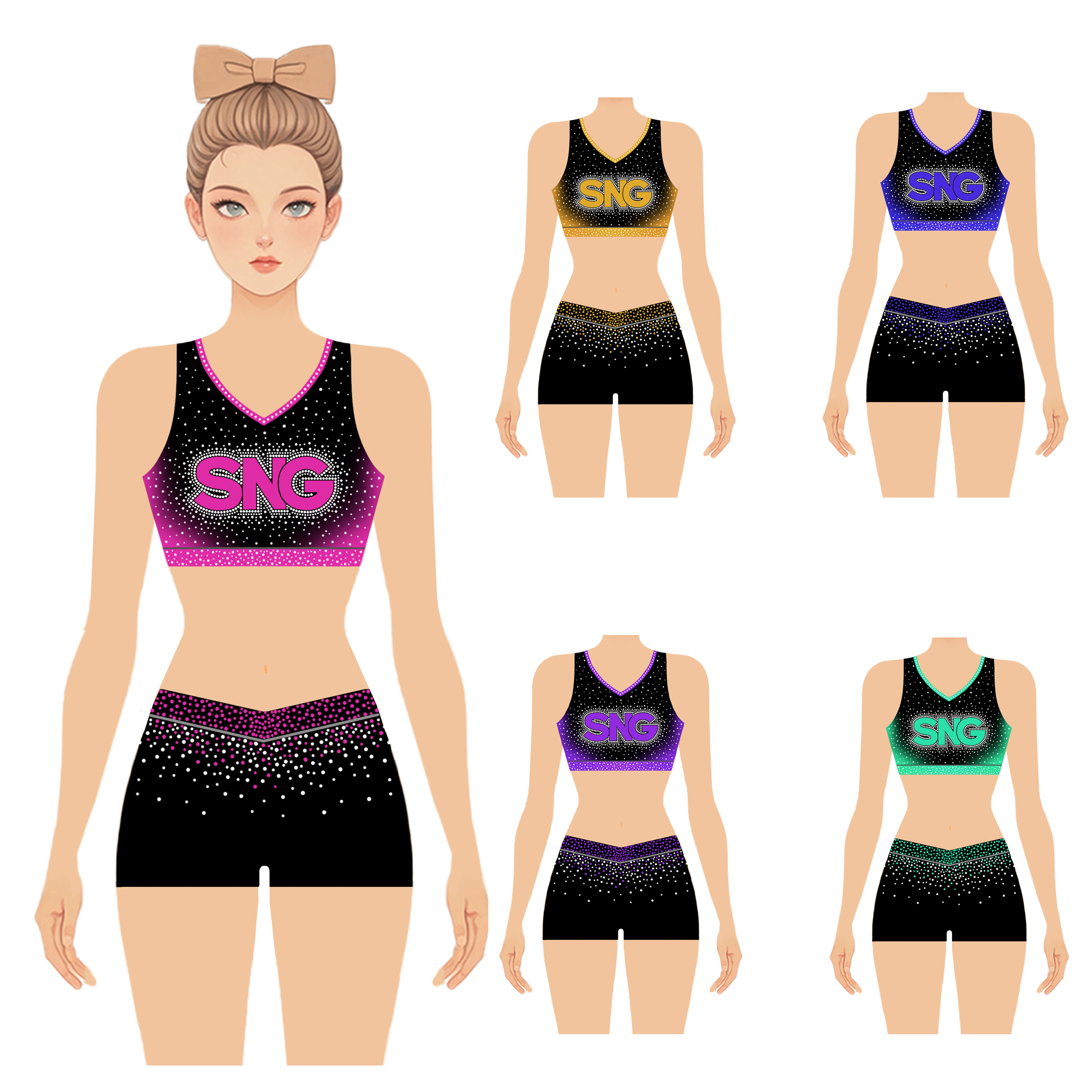 Cheerleader Practice Uniforms Stretch Polyester Fabric Youth Kids Daily Wear
