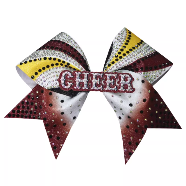 Teardrop Rhinestone Cheer Bow Transfer Custom Wolves Design Turquoise Shade For Cheer Competition Events