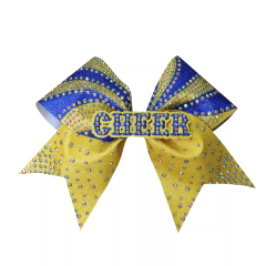 Teardrop Rhinestone Cheer Bow Transfer Custom Wolves Design Turquoise Shade For Cheer Competition Events
