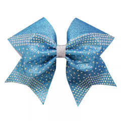 Turquoise Cheer Bows Custom Rhinestone Design 6 Inch Size Tailless Style For Cheer Competitions