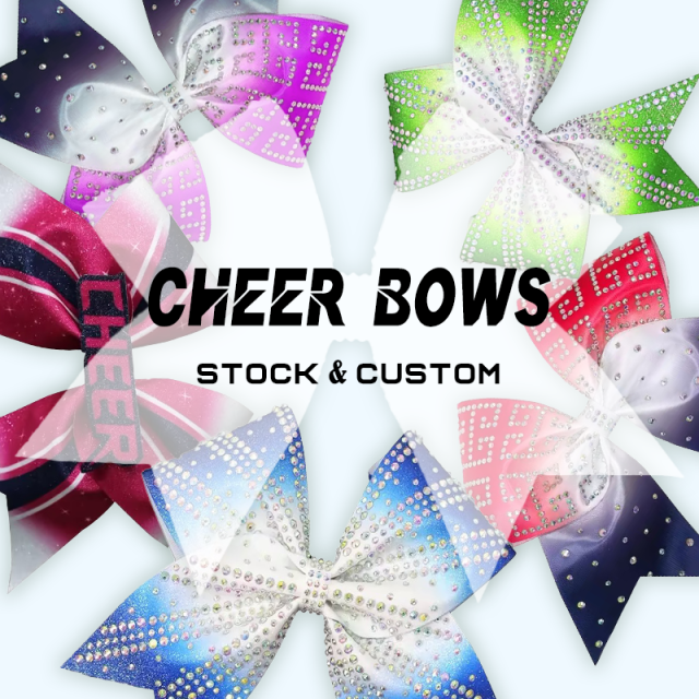 Custom Handmade Cheerleading Bows With Rhinestone Transfers For Cheer Team Game Day Gifts
