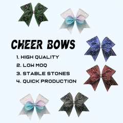Custom Handmade Cheerleading Bows With Rhinestone Transfers For Cheer Team Game Day Gifts