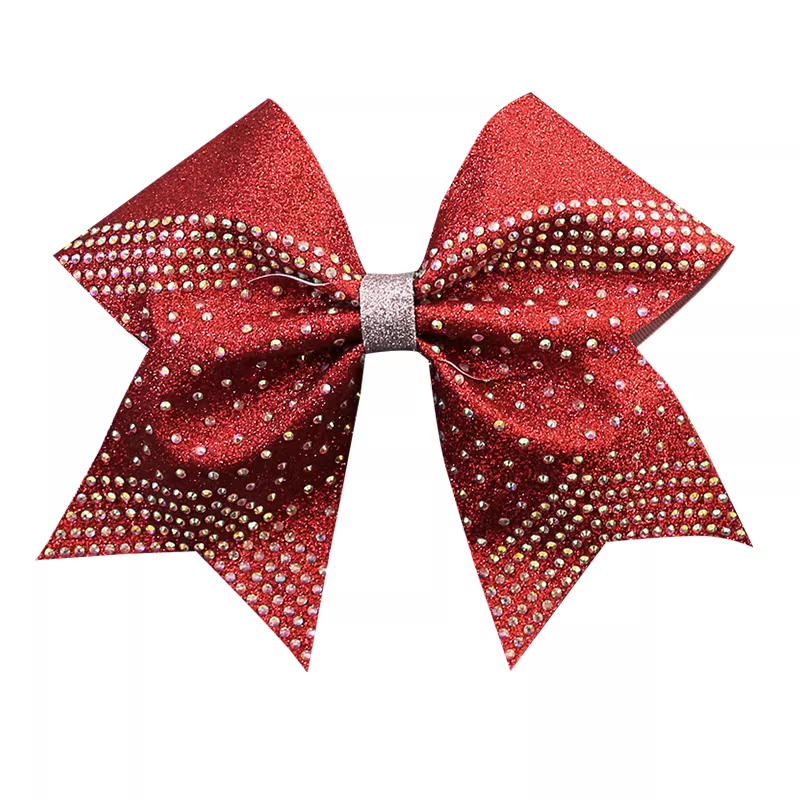 Turquoise Cheer Bows Custom Rhinestone Design 6 Inch Size Tailless Style For Cheer Competitions
