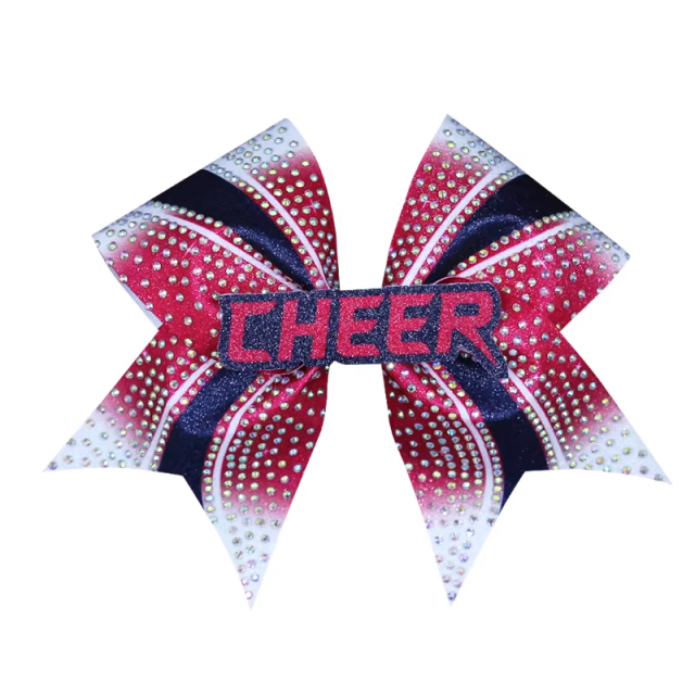 Custom Glitter Cheer Bows Turquoise Hot Pink Shade Rhinestone Embellished For Cheer Team Gifting