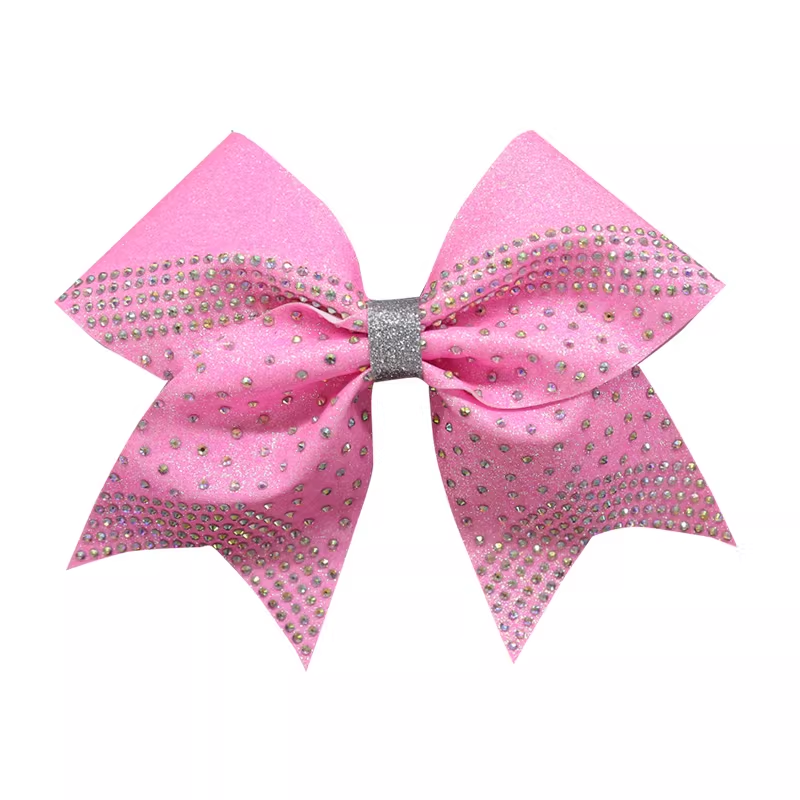Turquoise Cheer Bows Custom Rhinestone Design 6 Inch Size Tailless Style For Cheer Competitions