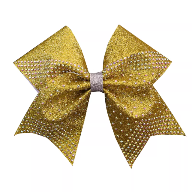 Turquoise Cheer Bows Custom Rhinestone Design 6 Inch Size Tailless Style For Cheer Competitions