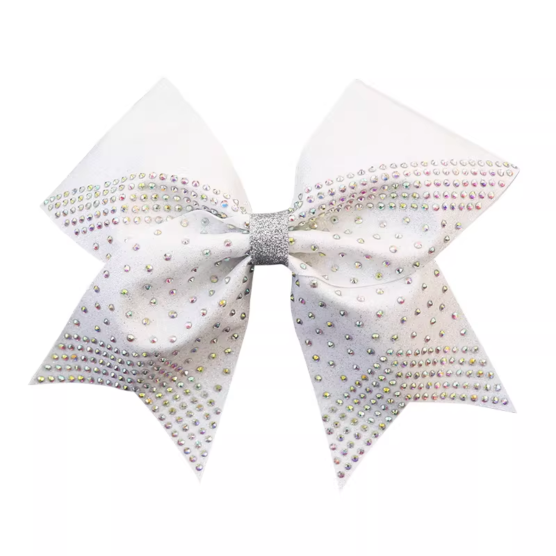 Rainbow Cheer Practice Wear Matching Glitter Cheer Bows Custom Rhinestone Design For Team Use