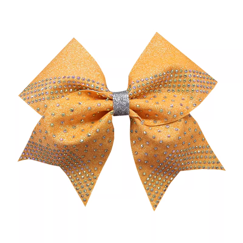 Rainbow Cheer Practice Wear Matching Glitter Cheer Bows Custom Rhinestone Design For Team Use