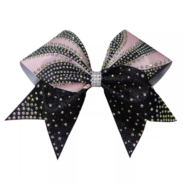 Teardrop Rhinestone Cheer Bow Transfer Custom Wolves Design Turquoise Shade For Cheer Competition Events