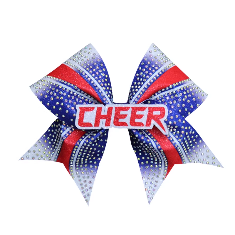 Custom Glitter Cheer Bows Turquoise Hot Pink Shade Rhinestone Embellished For Cheer Team Gifting
