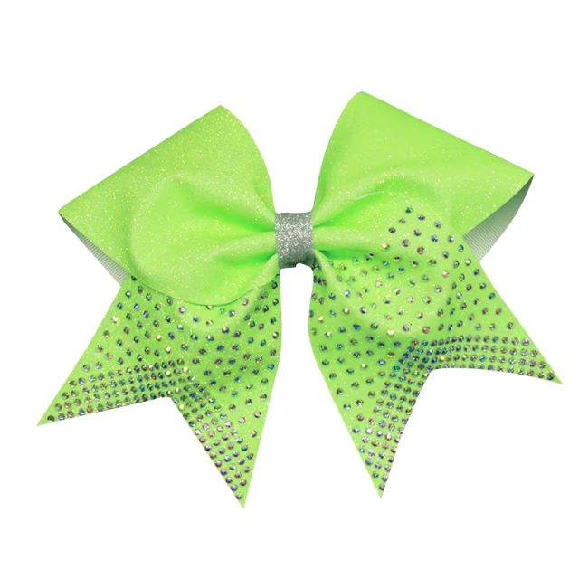 Cheerleading Bows With Rhinestone Transfers Edge Design Hot Fix Tails For Team Competition Use