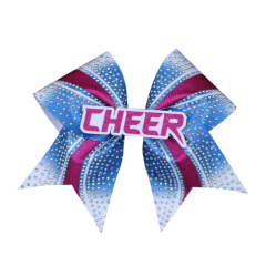 Custom Glitter Cheer Bows Turquoise Hot Pink Shade Rhinestone Embellished For Cheer Team Gifting
