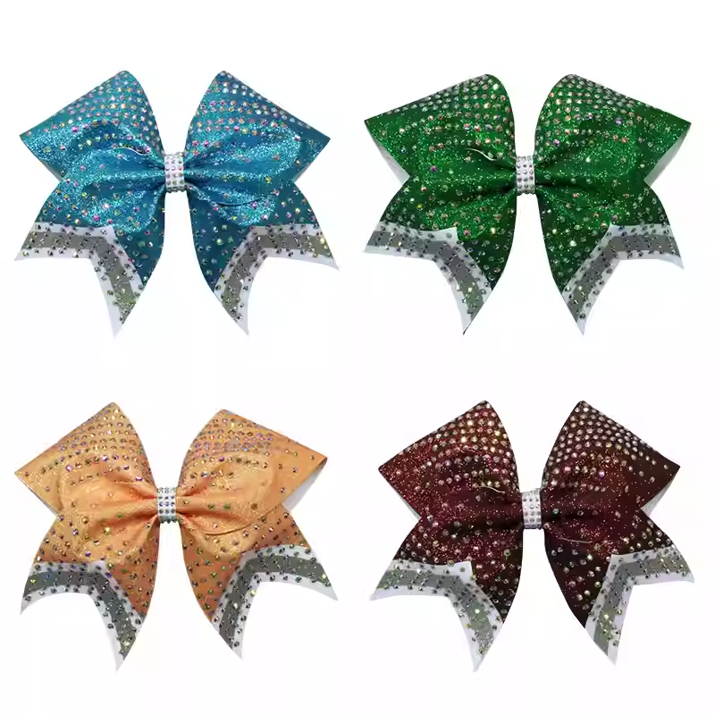 Custom Handmade Cheerleading Bows With Rhinestone Transfers For Cheer Team Game Day Gifts