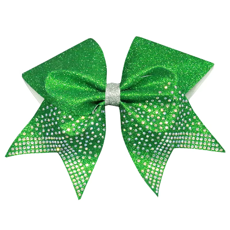 Cheerleading Bows With Rhinestone Transfers Edge Design Hot Fix Tails For Team Competition Use