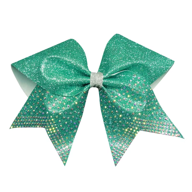 Cheerleading Bows With Rhinestone Transfers Edge Design Hot Fix Tails For Team Competition Use
