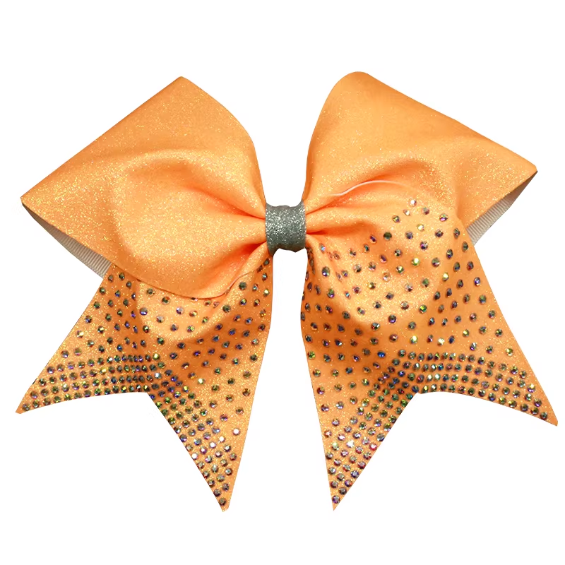 Cheerleader Costume Bows Flat Customized Style With Rhinestone Transfers For Cheer Team Events